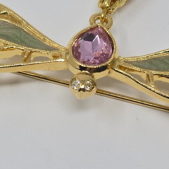 Vintage Avon Dragonfly Brooch Pink Stone Articulating Pearl Tassel - Picture 4 of 9